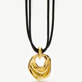 Missoma Gold Cord necklace with sculptural twisted gold pendant on double black cord strap