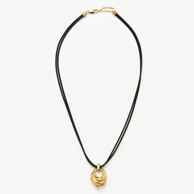 Missoma Gold Cord necklace with layered gold oval pendant on black cord chain with gold clasp