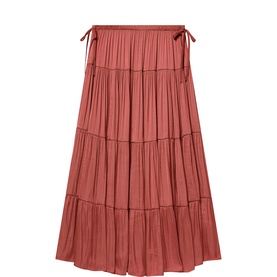 Tie Satin Tiered Flared Skirt