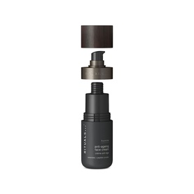 Rituals Homme Anti-Ageing Face Cream Refill, dark grey pump bottle shown with detached cap and pump mechanism displayed above