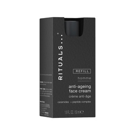 Rituals Homme Anti-Ageing Face Cream Refill in dark grey box with ceramides and peptide complex, 50ml