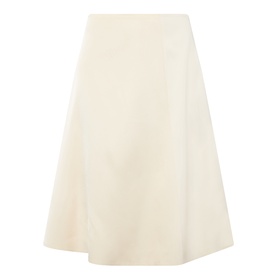Soeur cream A-line midi skirt in 100% viscose, featuring a wrap-style front and flared hem