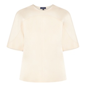 Soeur cream viscose top with round neck and short flared sleeves, relaxed boxy fit