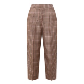 Ted Baker beige check wide-leg trousers with elasticated waist, front pleats and cropped hem