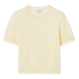 Claude Pierlot Contrast Knit T-Shirt in clear yellow, short-sleeve with contrasting scalloped trim at neckline, cuffs and hem
