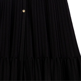 Maje Womens French Dress in red, pleated tiered design with gold button detail, shown in close-up flat lay