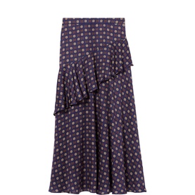 Printed Ruffle Trim Flared Skirt