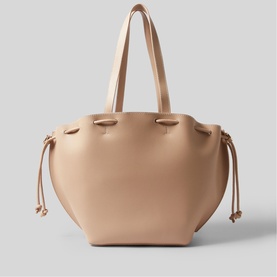 Claude Pierlot tote bag in clear beige smooth leather with dual top handles, side drawstring ties, and gold-tone eyelets