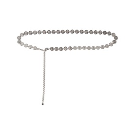 Silver-tone chain belt with round coin-style links and adjustable chain drop fastening