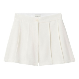 Off-white wide-leg tailored shorts with pleated front detail and concealed button fastening