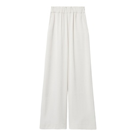 Claude Pierlot wide-leg trousers in clear white, elasticated waistband, flowing silhouette, flat lay product shot