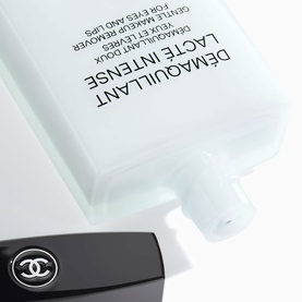 Chanel D&eacute;maquillant Lact&eacute; Intense Gentle Makeup Remover for Eyes and Lips in a white pump bottle with black cap