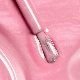 Chanel Longwear Nail Colour in Party Girl, sheer pink nail varnish shown with brush applicator against glossy pink swatch