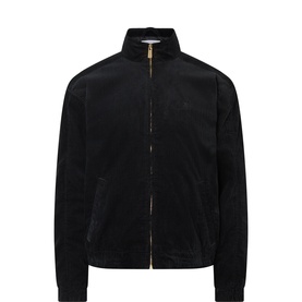 Edwin black cotton casual jacket with stand collar, gold-tone zip fastening and front patch pockets