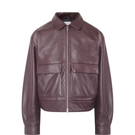 Edwin Brown Burgundy leather casual jacket with zip fastening, point collar, and front flap pockets