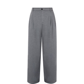 Edwin Grey Marl casual trousers with wide leg, front pleats, and button waistband detail