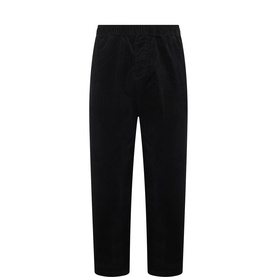 Edwin black cord trousers with elasticated waist, relaxed tapered leg, 98% cotton fabric