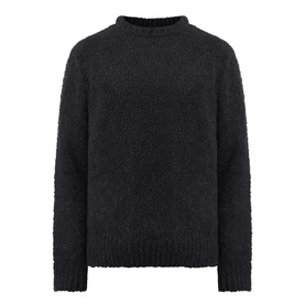 Edwin black crew neck knit jumper with textured boucle-style fabric and mock neck detail