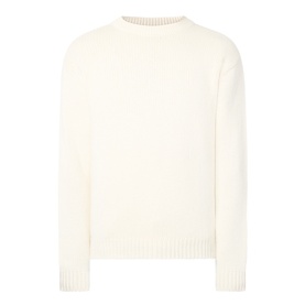 Edwin crew neck jumper in off white, 80% wool blend with ribbed cuffs, hem and collar detail