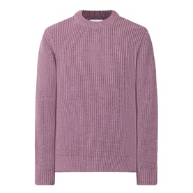 Edwin crew neck knit jumper in Grape Nectar, ribbed texture throughout, drop shoulder, relaxed fit