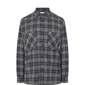 Edwin Reg Shirt in black and grey check, long sleeve cotton flannel with chest pocket and relaxed fit