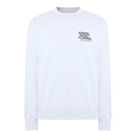 Edwin Grey Marl cotton sweatshirt with small Music Channel chest logo print, crew neck, ribbed cuffs and hem
