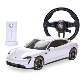 Sharper Image Porsche Taycan Turbo S RC Car in red with steering wheel remote control and USB-C charging station included