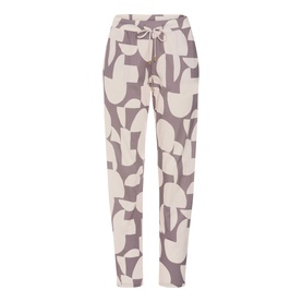 Hanro PJ Pants in divided circles print, cream and mauve geometric pattern, elasticated waist with drawstring tie
