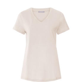 Hanro Moonlight T-Shirt in pale cream, V-neck, short sleeves, relaxed fit, lightweight fabric