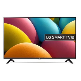 LG 43 Inch Full HD HDR LED Smart TV in black, front view showing slim bezels and two-leg stand