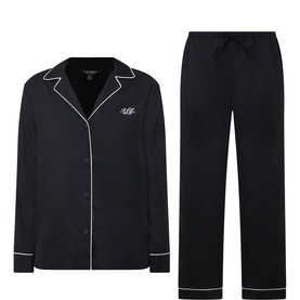 Contrast-Trim Monogram Sateen Pyjama Set