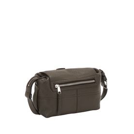 Lemaire dark green leather crossbody bag with front zip pocket and silver-tone hardware, adjustable shoulder strap