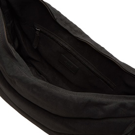 Lemaire dark chocolate polyamide bag, interior view showing zip pocket and structured lining