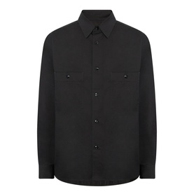 Lemaire black cotton casual shirt with point collar, twin chest pockets and button-through front, long sleeves
