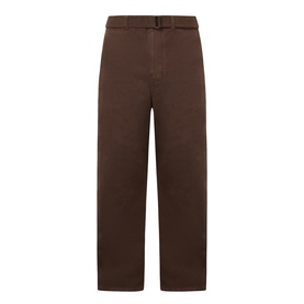 Lemaire Belted Casual Trousers in brown, straight-leg cut with matching belt, twisted seam detailing and tonal stitching