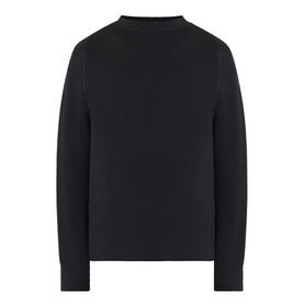 Lemaire black 100% wool crew neck jumper with ribbed cuffs and hem, relaxed fit