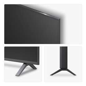 LG 50 Inch 4K UHD TV in black, shown from multiple angles including screen corner, base stand close-ups