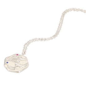 Mettle & Bloom silver platinum-plated pendant necklace with multicolour zirconia stone details on octagonal disc, fine chain
