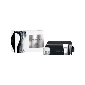 Shiseido Total Age-Defense Set with gift box, black pouch, cream jar, and two travel-size tubes