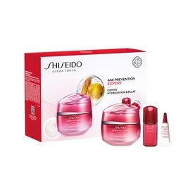 Shiseido Essential Energy Age-Prevention Expert Gift Set with moisturiser, eye cream and serum in red and white packaging