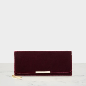 Ted Baker dark red velvet clutch bag with gold-tone bar detail and chain strap