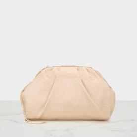 Ted Baker nude clutch bag with gathered ruched detail, gold chain strap and woven texture finish