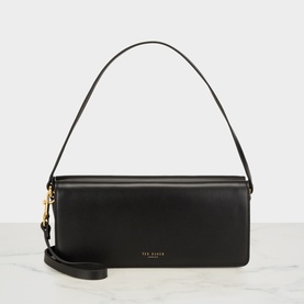 Ted Baker black leather shoulder bag with gold-tone hardware, single top handle and detachable wrist strap