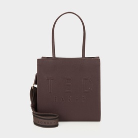 Ted Baker chocolate brown large tote bag with embossed logo, twin top handles and detachable branded shoulder strap, gold-tone hardware