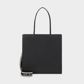 Ted Baker Jet-Black tote bag with embossed logo, gold-tone hardware, single top handle and branded crossbody strap.