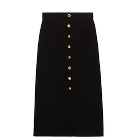 Asymetric Button Knitted Flared Skirt
