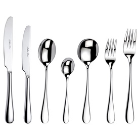 Arthur Price Camelot Six-Person Cutlery Set 42-Piece in polished silver 18/10 stainless steel, showing knives, forks, and spoons
