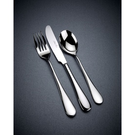 Arthur Price Camelot Six-Person Cutlery Set 42-Piece in silver 18/10 stainless steel, showing fork, knife and spoon on dark background