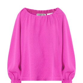 Essentiel Antwerp hot magenta textured top with wide boat neckline, balloon sleeves and elasticated cuffs