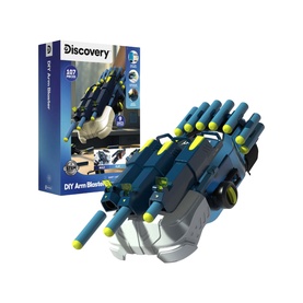 FAO Discovery DIY Arm Blaster Kit in multi-colour blue and yellow, 107-piece buildable wearable launcher with product box shown